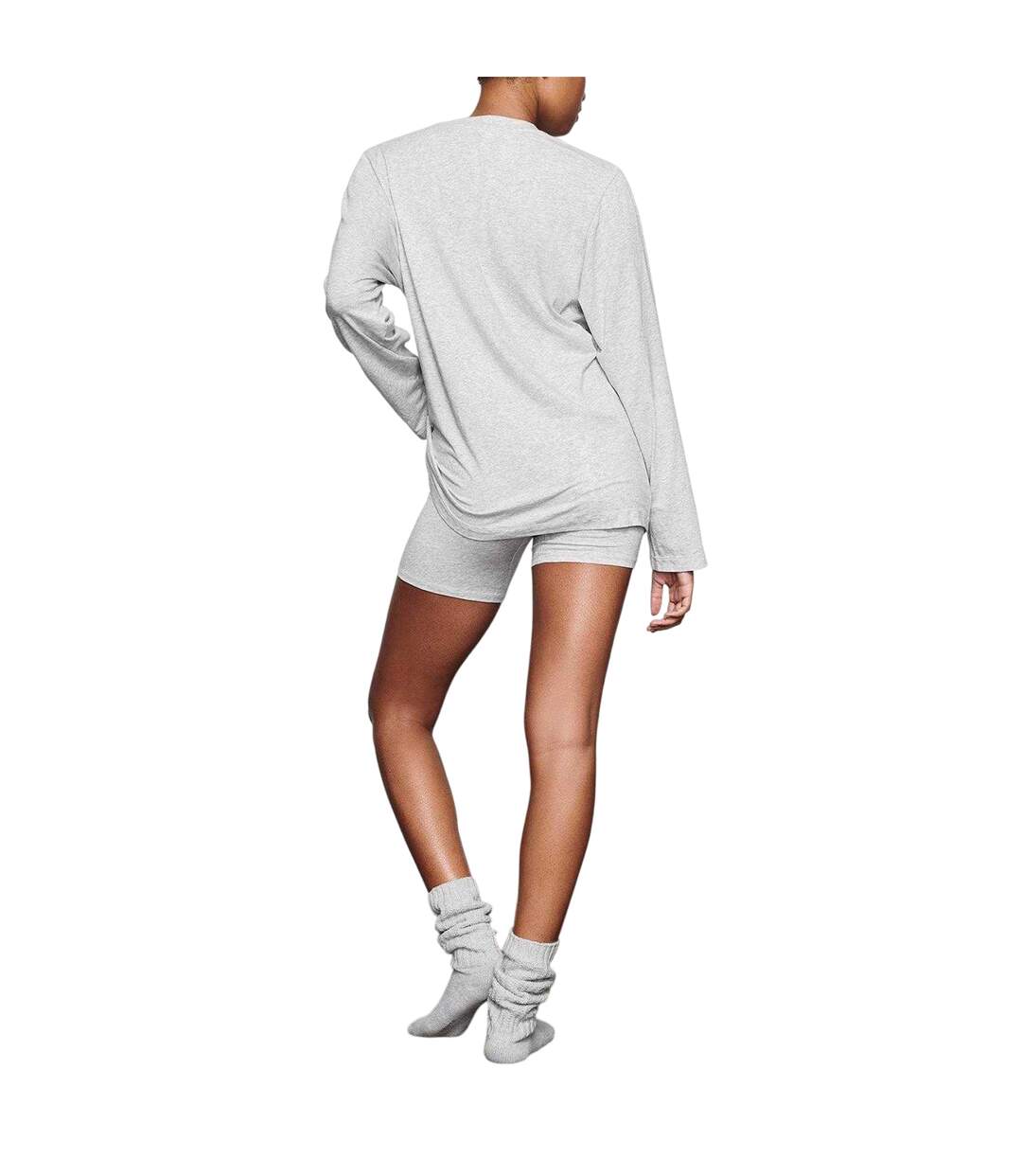 Womens/ladies Modal Boyfriend Long-sleeved T-shirt Light Heather Grey Skims-2