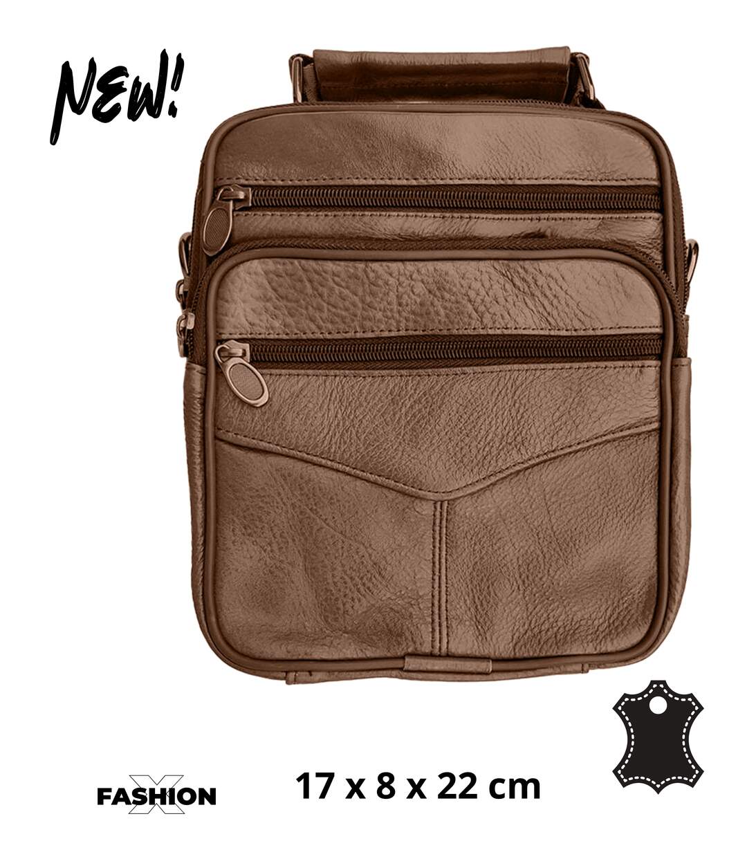 Sacoche bandoulière homme en CUIR - Sacoche multi poches - cuir vachette - Marron-1