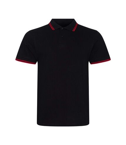 AWDis Mens Stretch Tipped Piqu Polo Shirt (Black/Red)