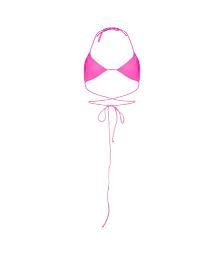 Womens/ladies Wrap Tie Neck Bikini Top Neon Pink Brave Soul