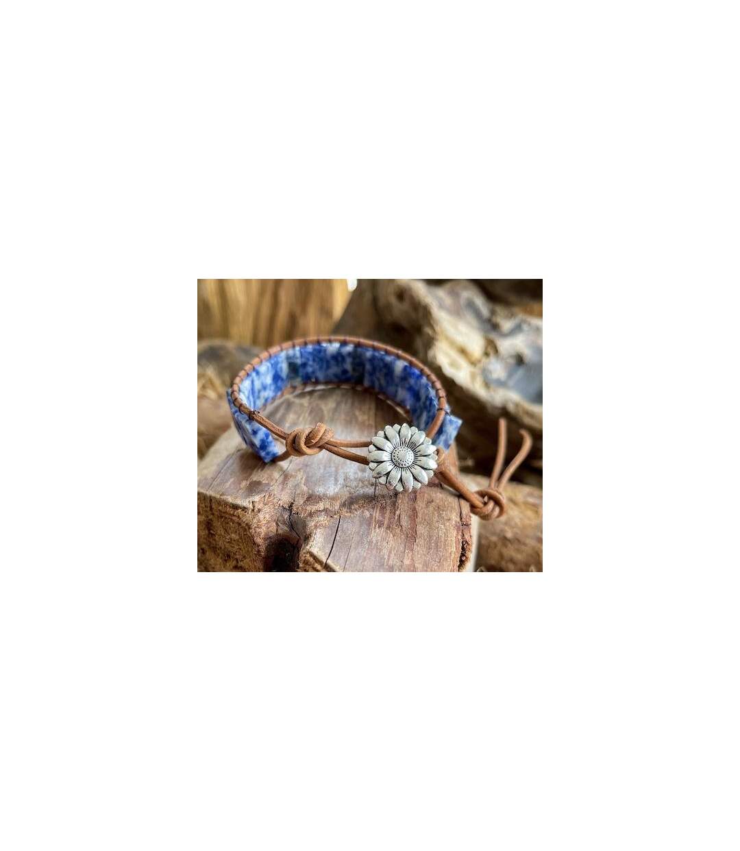 Bracelet d'amitié en sodalite et cuir-3