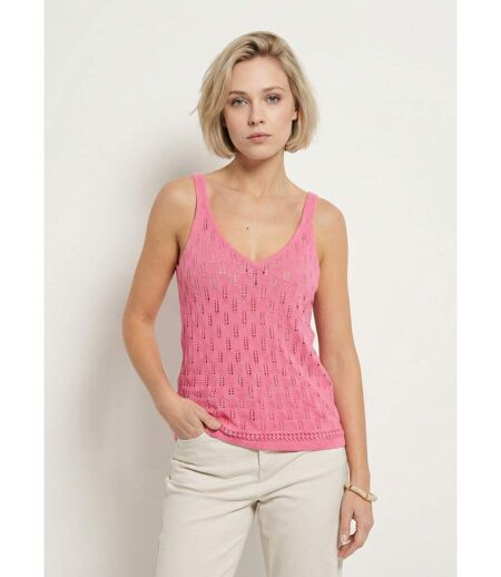 Pull débardeur court ajouré uni coton