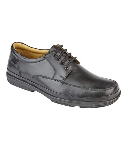 Roamers Mens Leather Wide Fit 4 Eye Deluxe Casual Shoes (Black) - UTDF1691