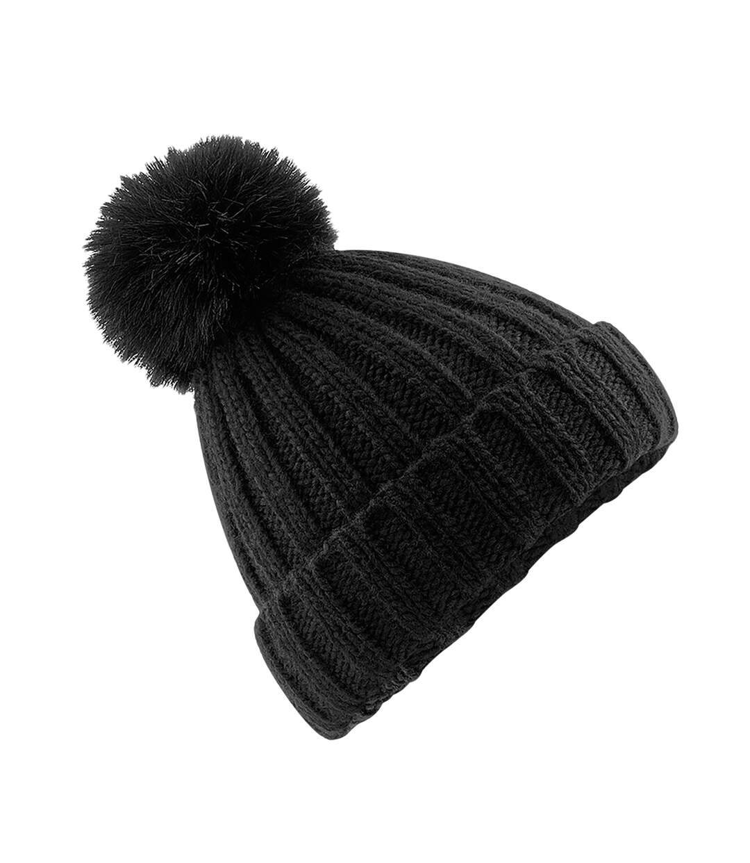 Beechfield Unisex Verbier Fur Pom Pom Chunky Beanie (Black) - UTRW5804-1