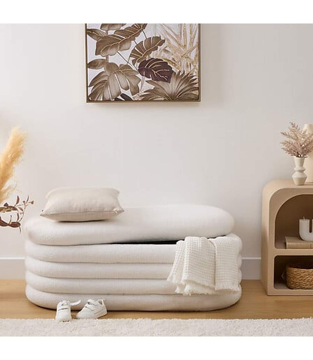 Banc coffre en bouclette GIULIA - Blanc-2
