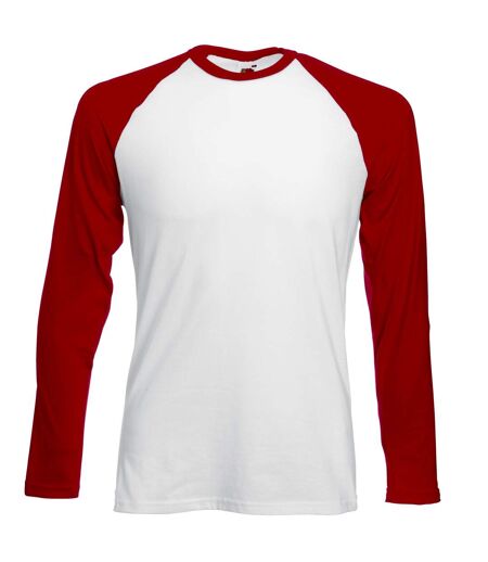 T-shirt de baseball à manches longues Fruit Of The Loom pour homme (Blanc/Rouge) - UTBC328
