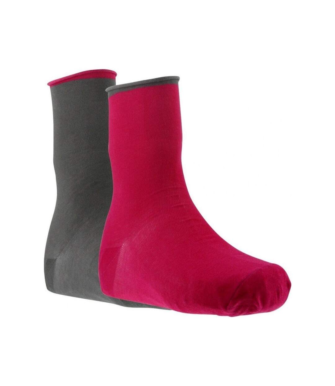 TWINDAY Lot de 2 paires de Chaussettes Femme Coton ROULOTTES Fuchsia Gris-1