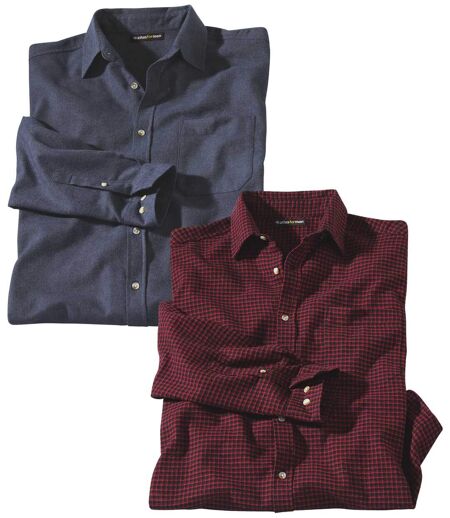 Pack of 2 Men's Flannel Shirts - Checked Blue Red