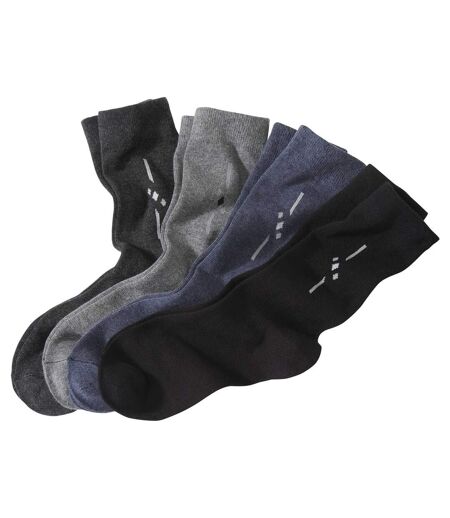 Pack of 4 Pairs of Men's Patterned Socks - Black Blue Anthracite Grey