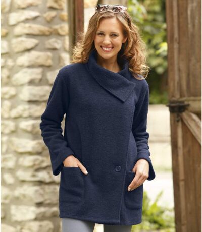 Women's Long Woolen Jacket - Navy