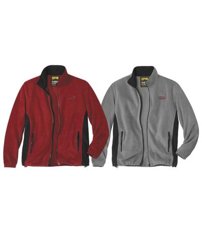 Pack of 2 Atlas For Men® Full Zip Fleece Jackets - Burgundy Grey