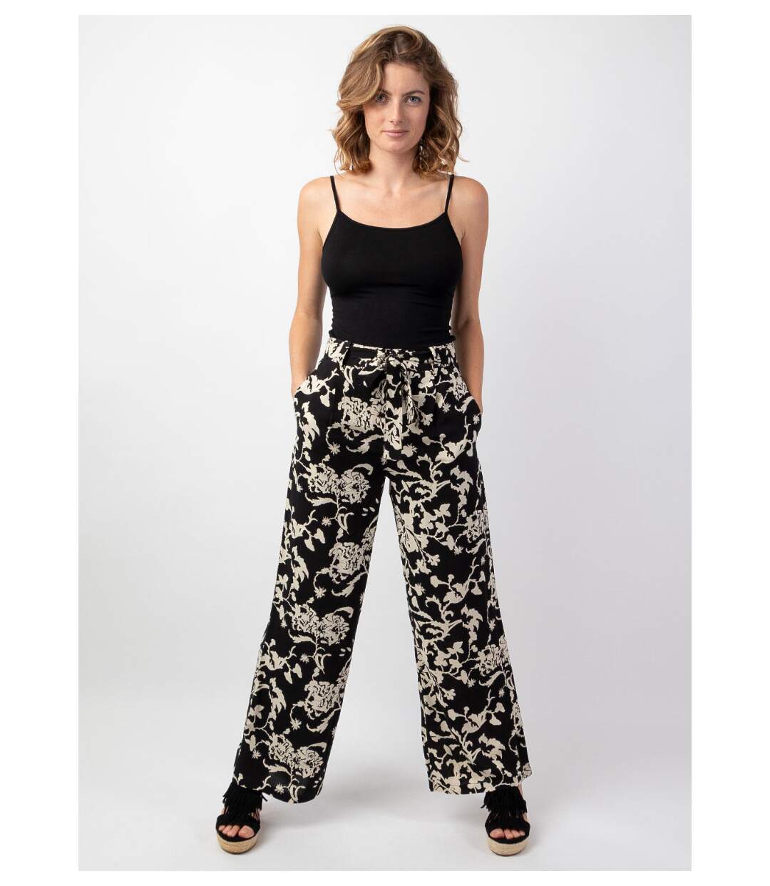 Pantalon fluide femme été MELODY noir motif ethnique Coton Du Monde-2