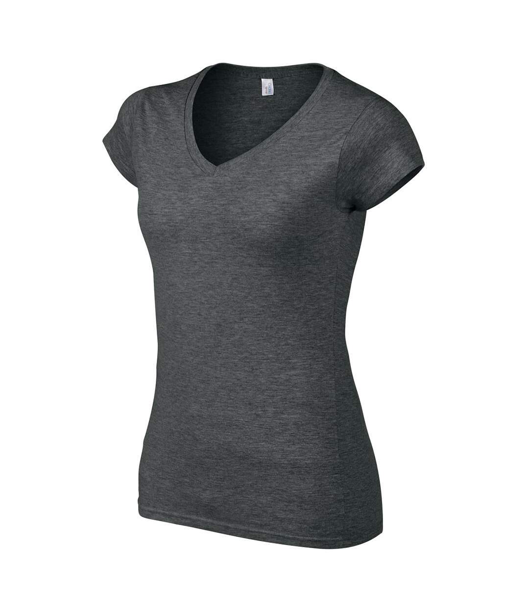 Ladies Soft Style Short Sleeve V-neck T-shirt Dark Heather Gildan-4
