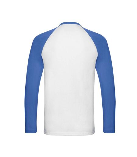 Mens Contrast Long-sleeved Baseball T-shirt White Royal Blue Fruit Of The Loom