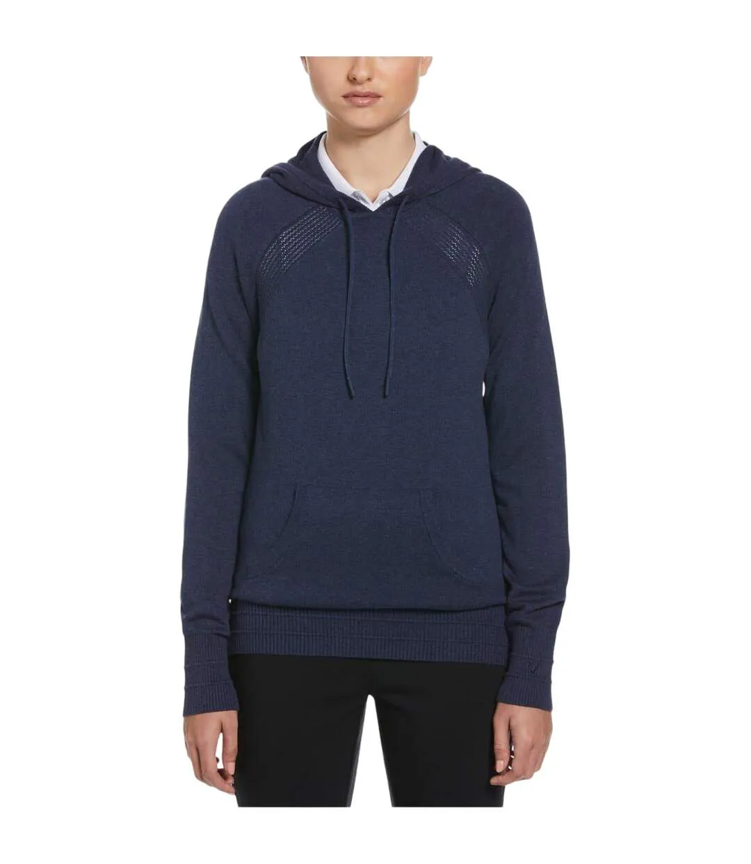 Womens/ladies Plain Drawstring Hoodie Navy Marl Callaway-1