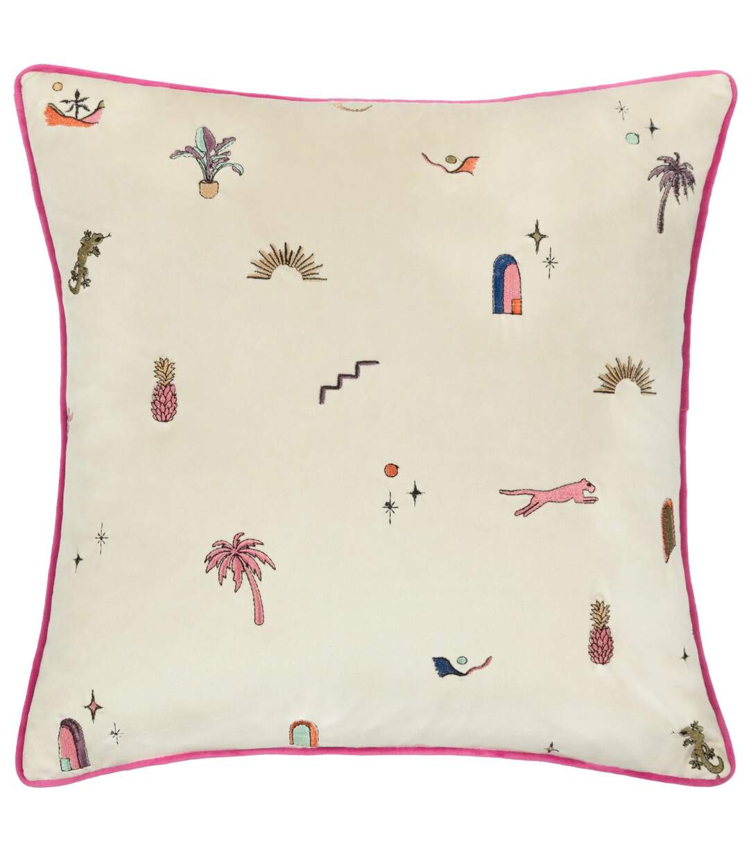 Eivissa velvet embroidered cushion cover 43cm x 43cm multicoloured Furn-2
