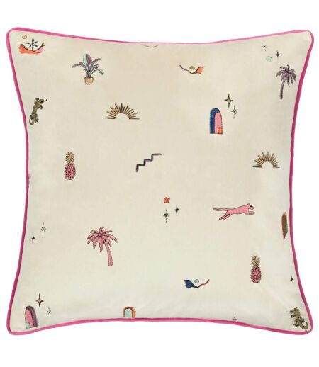 Eivissa velvet embroidered cushion cover 43cm x 43cm multicoloured Furn