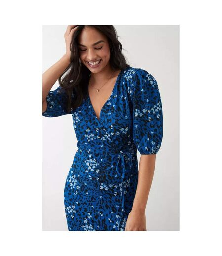 Dorothy Perkins Womens/Ladies Printed Wrap Puffed Midi Dress (Blue) - UTDP1582