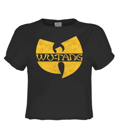 Womens/ladies Wu-tang Clan Logo Crop Top Charcoal Amplified