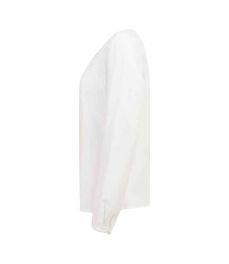 Womens/ladies Pleated Front Long-sleeved Blouse White Henbury