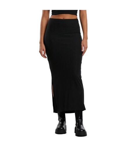 Womens/ladies Ribbed High Slit Maxi Skirt Black Urban Classics