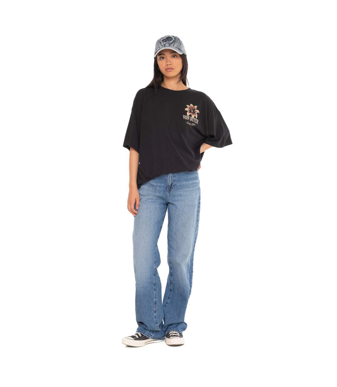 T-shirt femme col rond avec imprimé devant et dos Flower Vondutch-5