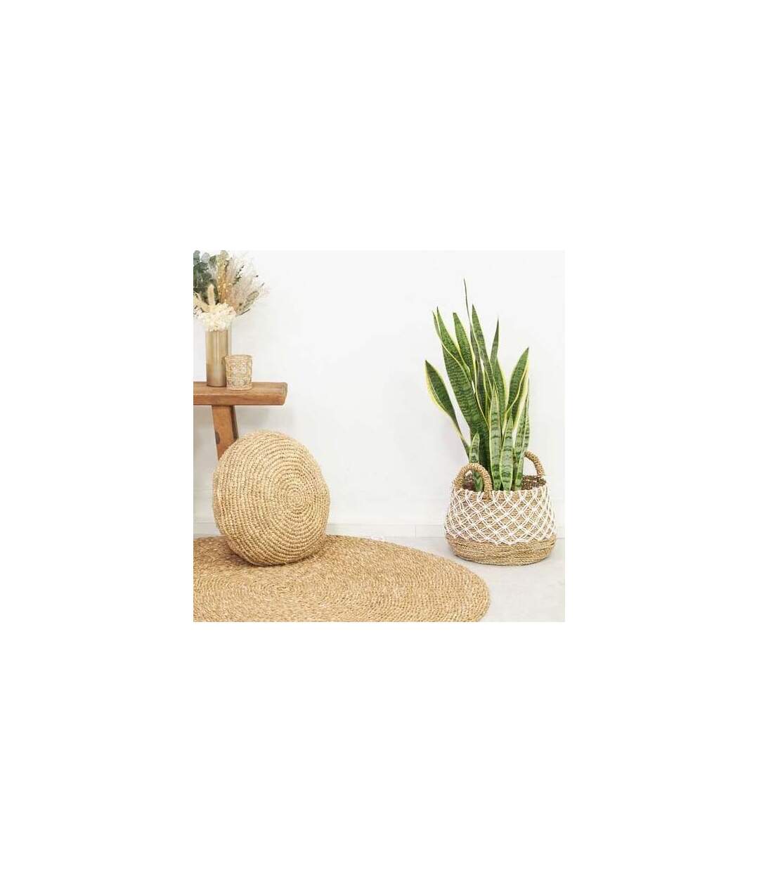 Cache-pots en jonc naturel et crochet (Lot de 2)