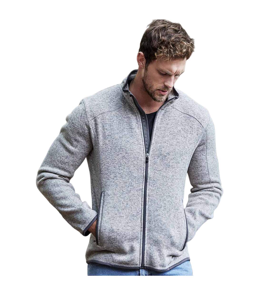 Tee Jays Mens Knitted Outdoor Fleece Jacket (Grey Melange) - UTPC3416