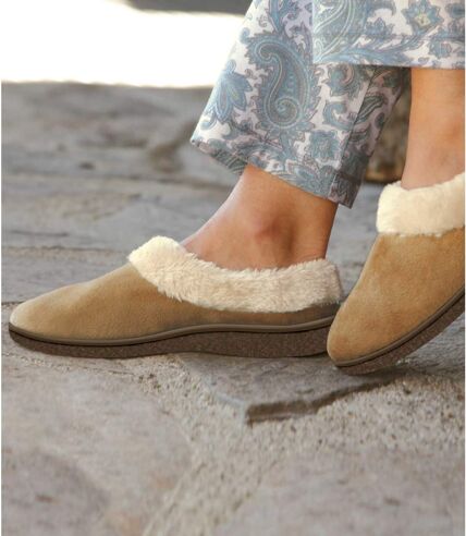 Women's Cosy Camel Sherpa-Lined Slippers