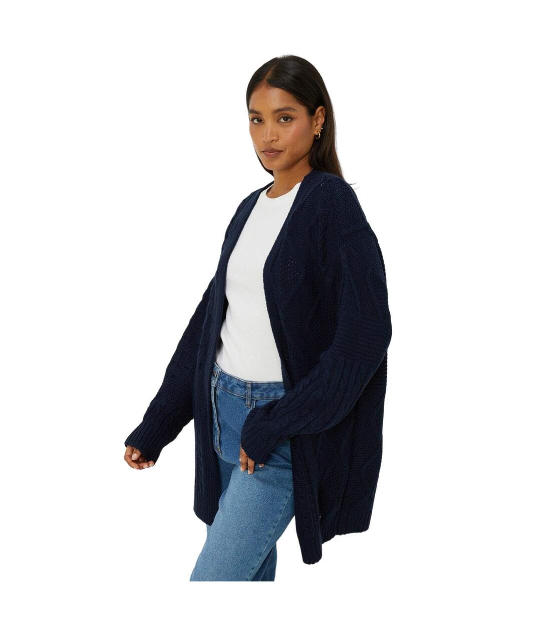 Womens/ladies stitch chunky knit midi cardigan navy Dorothy Perkins