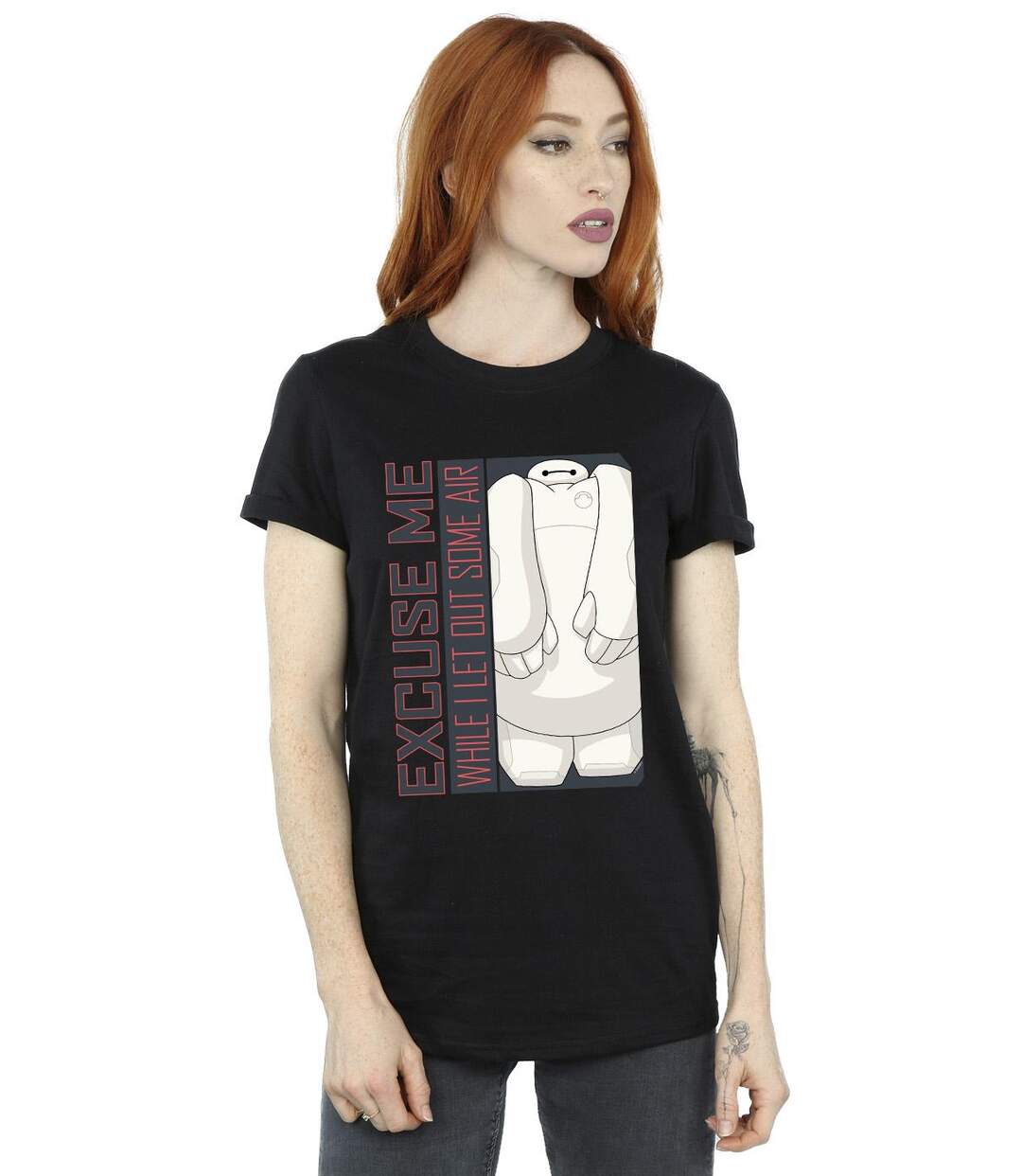 Disney Womens/Ladies Big Hero 6 Baymax Excuse Me Some Air Cotton Boyfriend T-Shirt (Noir) - UTBI15690-2