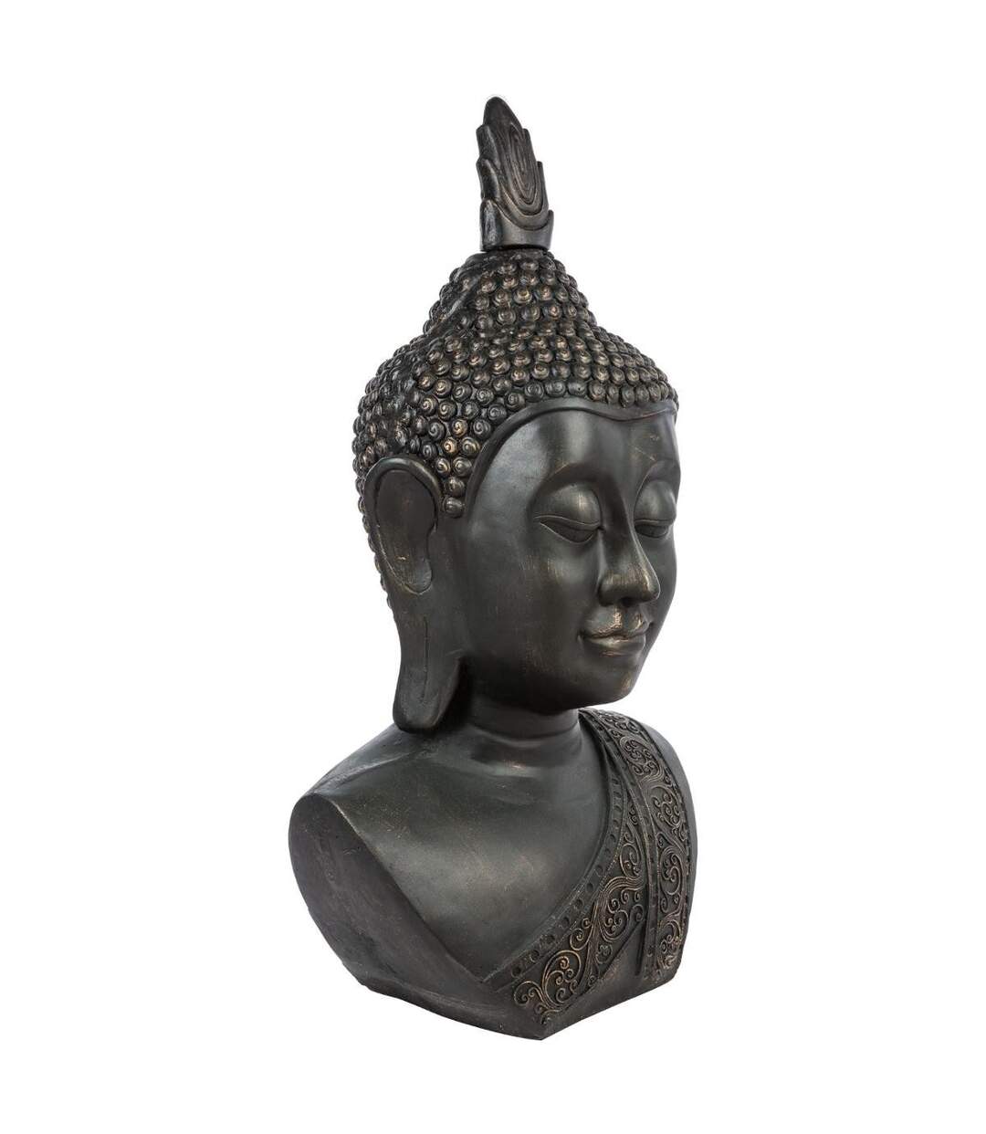 Statue Bouddha Tête Souriante 113cm Noir-2