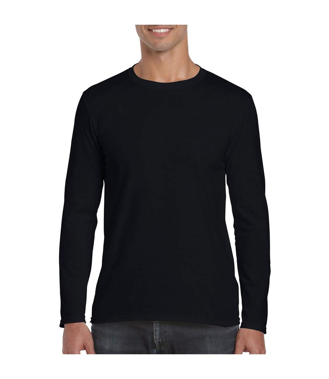 Pack Of 5   Mens Soft Style Long Sleeve T-shirt Black Gildan-1