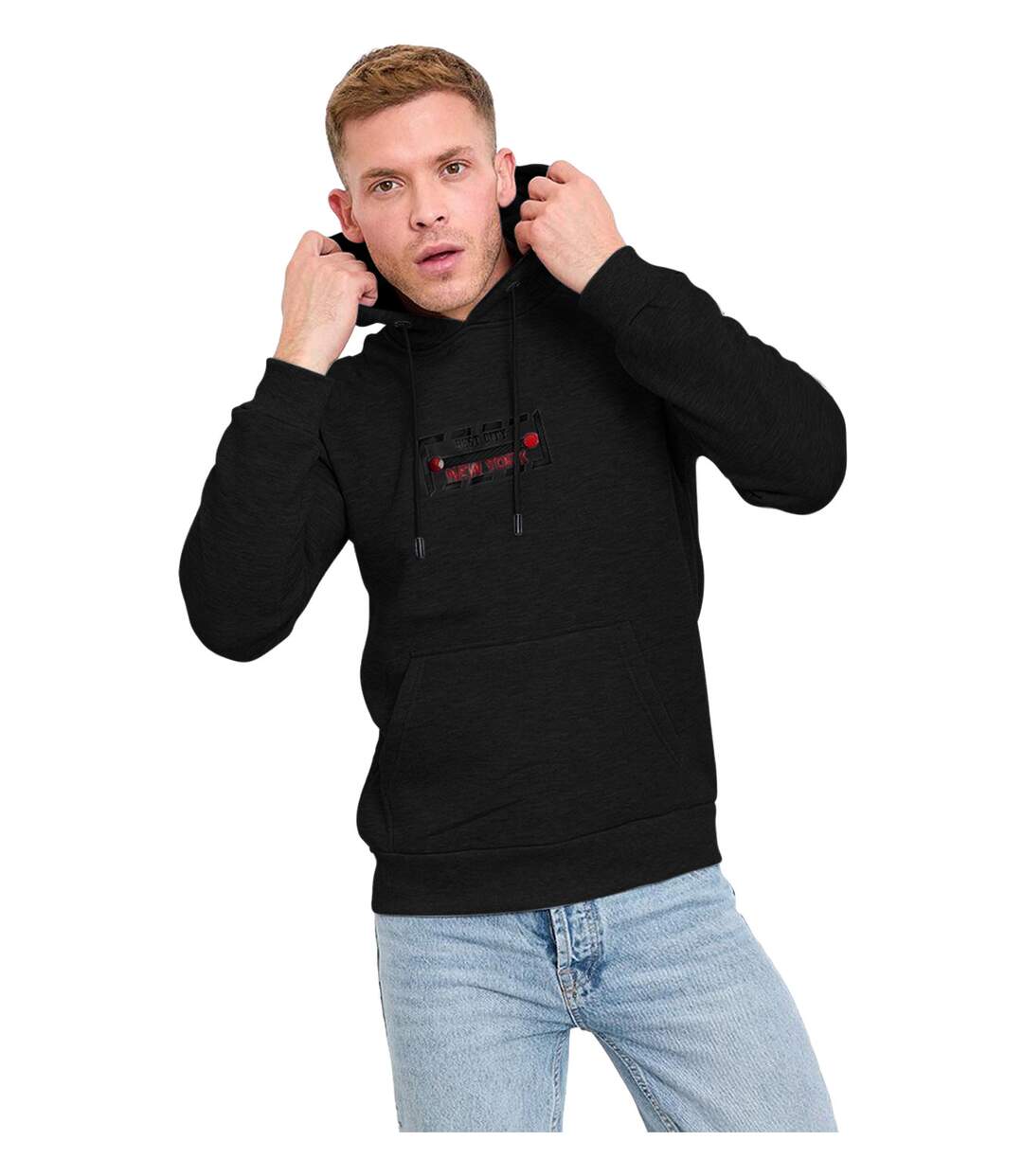 Sweat capuche  homm manches longues de couleur noir-1