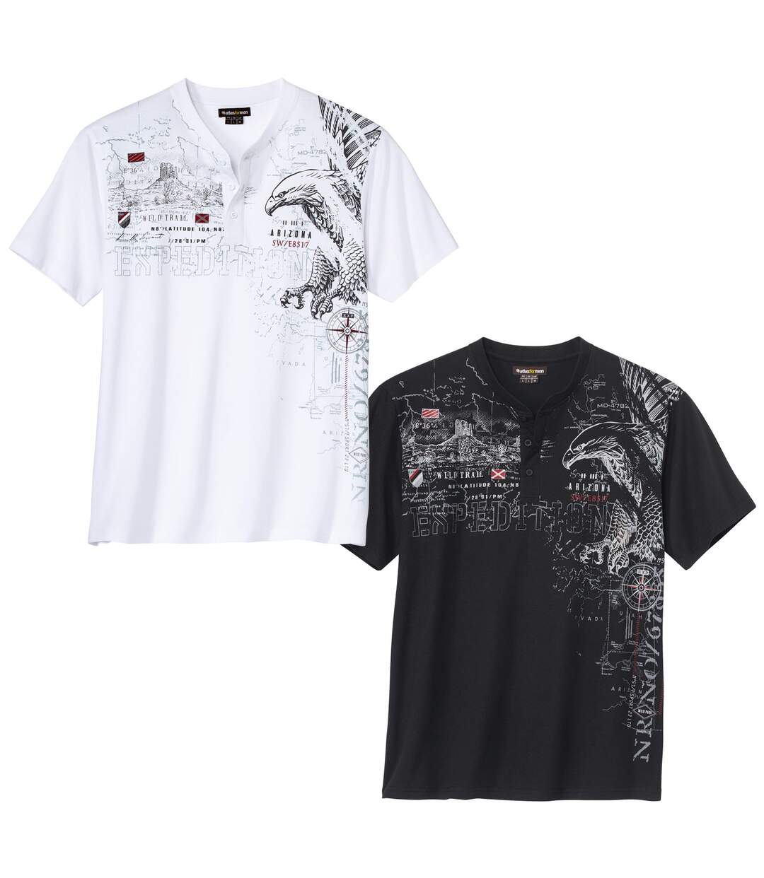 Pack of 2 Men's Henley T-Shirts - White Black-1