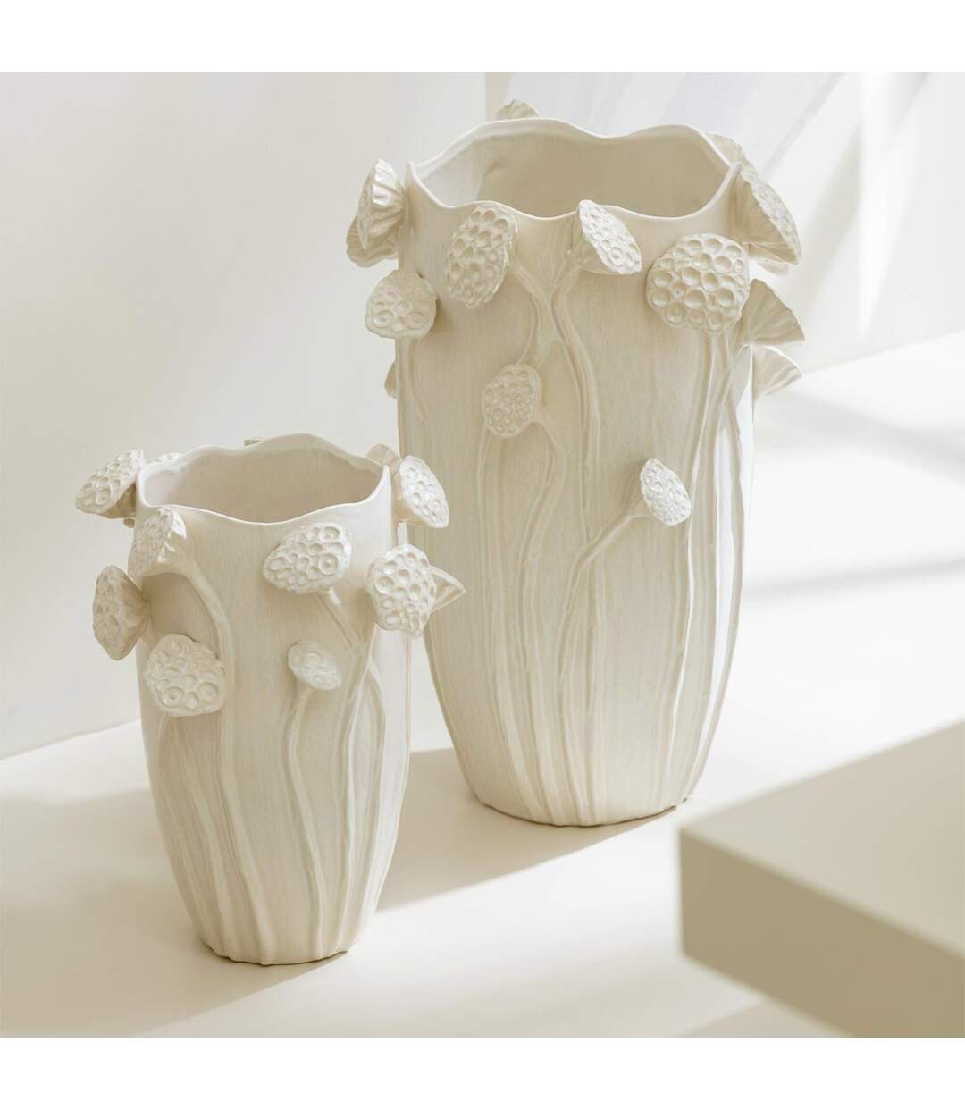 Vase Déco Lotus en Argile Botanica 35cm Beige-3