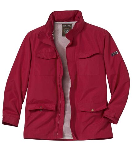Men's Red Multi-Pocket Windbreaker Jacket - Full Zip