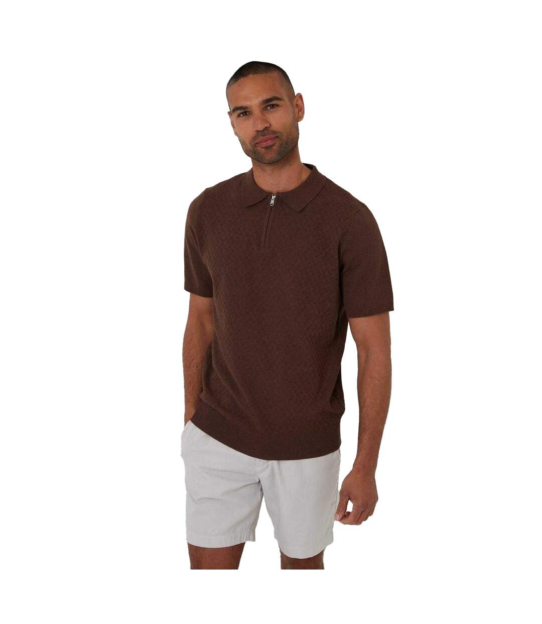Polo Manches Courtes Motif/style Texturé Whittley Homme Marron Clair Threadbare-2