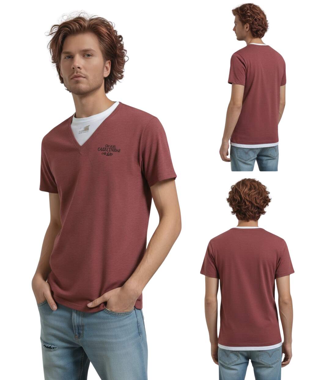 Tee-shirt homme orange col V 100 % coton - moderne et facile à  porter au quotidien-2