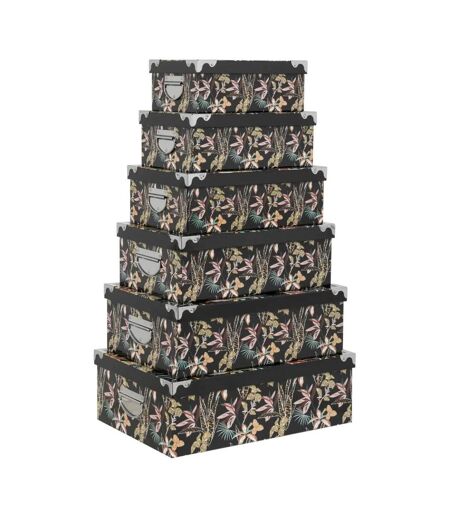 Lot de 6 Boîtes de Rangement Jungle 48cm Noir