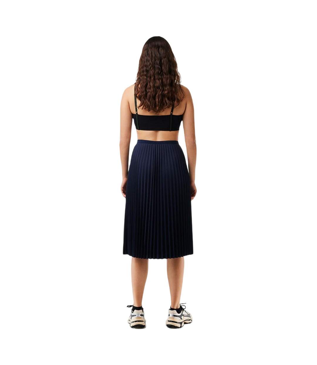 Womens/ladies Pleated Polyester Midi Skirt Navy Blue Lacoste-2