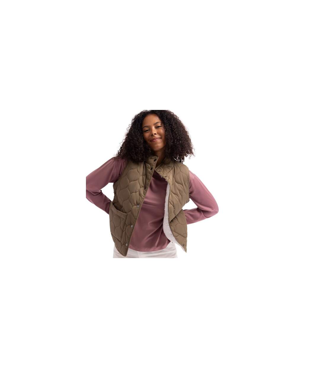 Veste Matelassée Et Unie Sans Manches À Col Montant Edwina Femme Kaki Clair Trespass-1