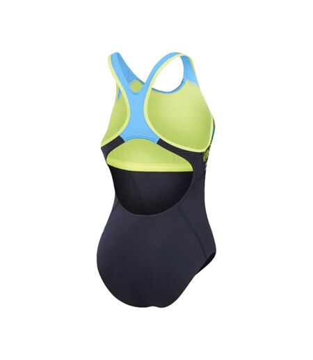 Womens/ladies placement laneback one piece swimsuit navy/yellow Speedo