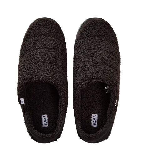 Womens/ladies Faux Shearling Flat Slippers Black Toms