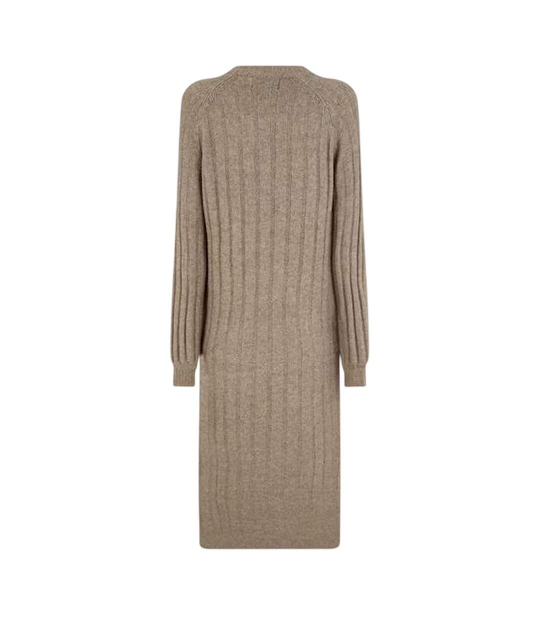 Robe Mi-longue Manches Longues Femme Gris Taupe Pieces-3