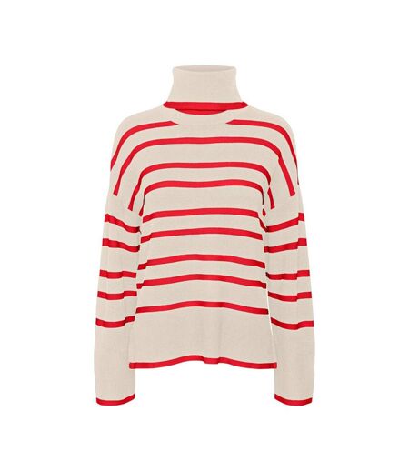 Pull beige/rouge femme vero moda saba - l