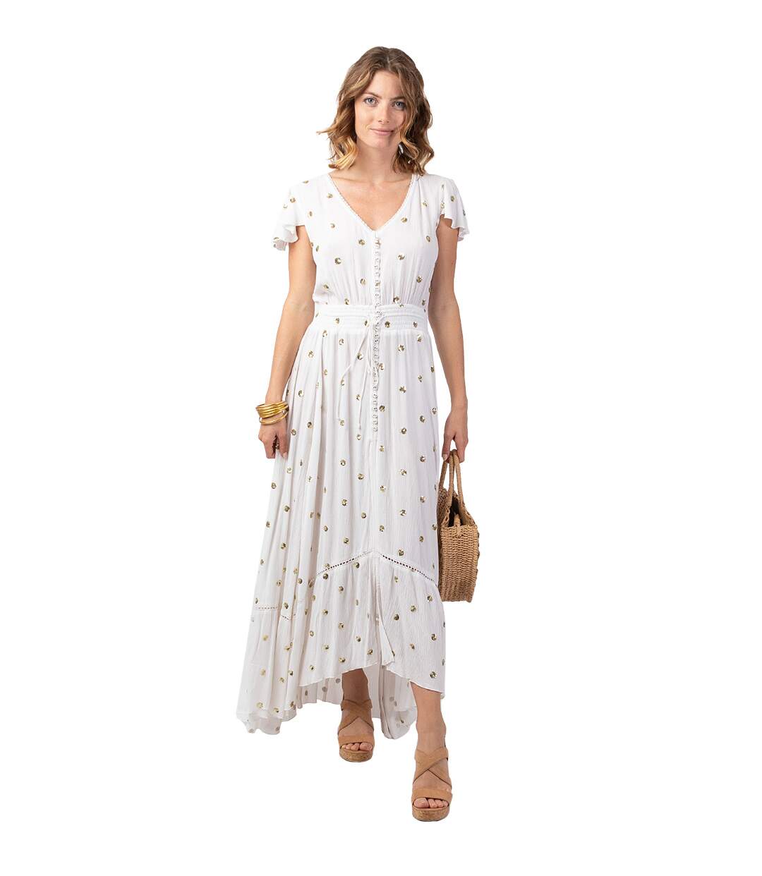 Robe longue bohème chic SUMATRA blanche Coton Du Monde