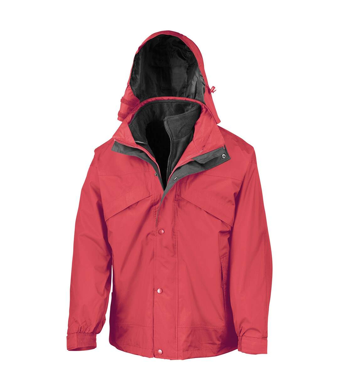 Mens fleece lined 3 in 1 waterproof jacket red/black Result-1