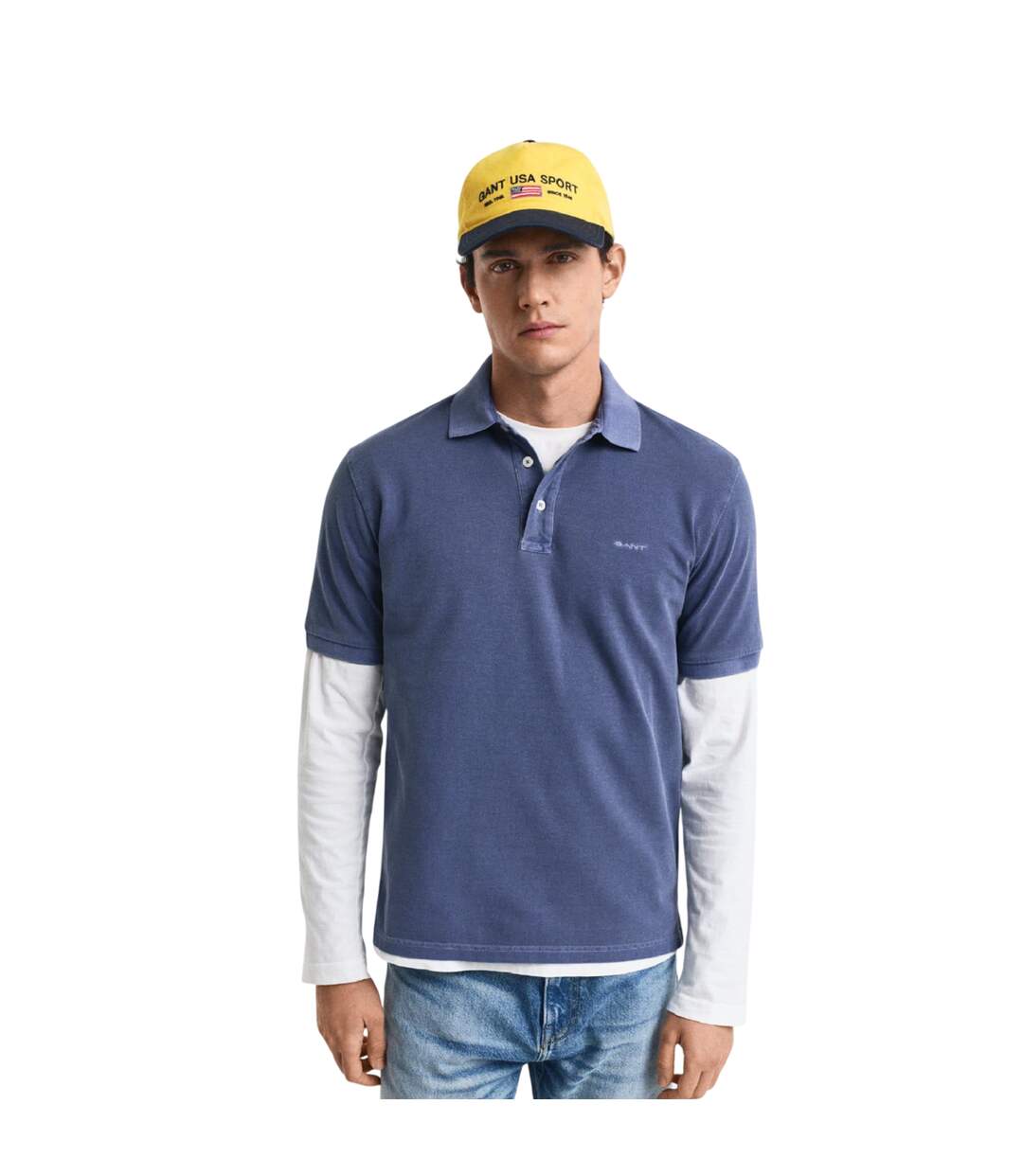 Mens Pique Sun Faded Polo Shirt Navy Gant-4