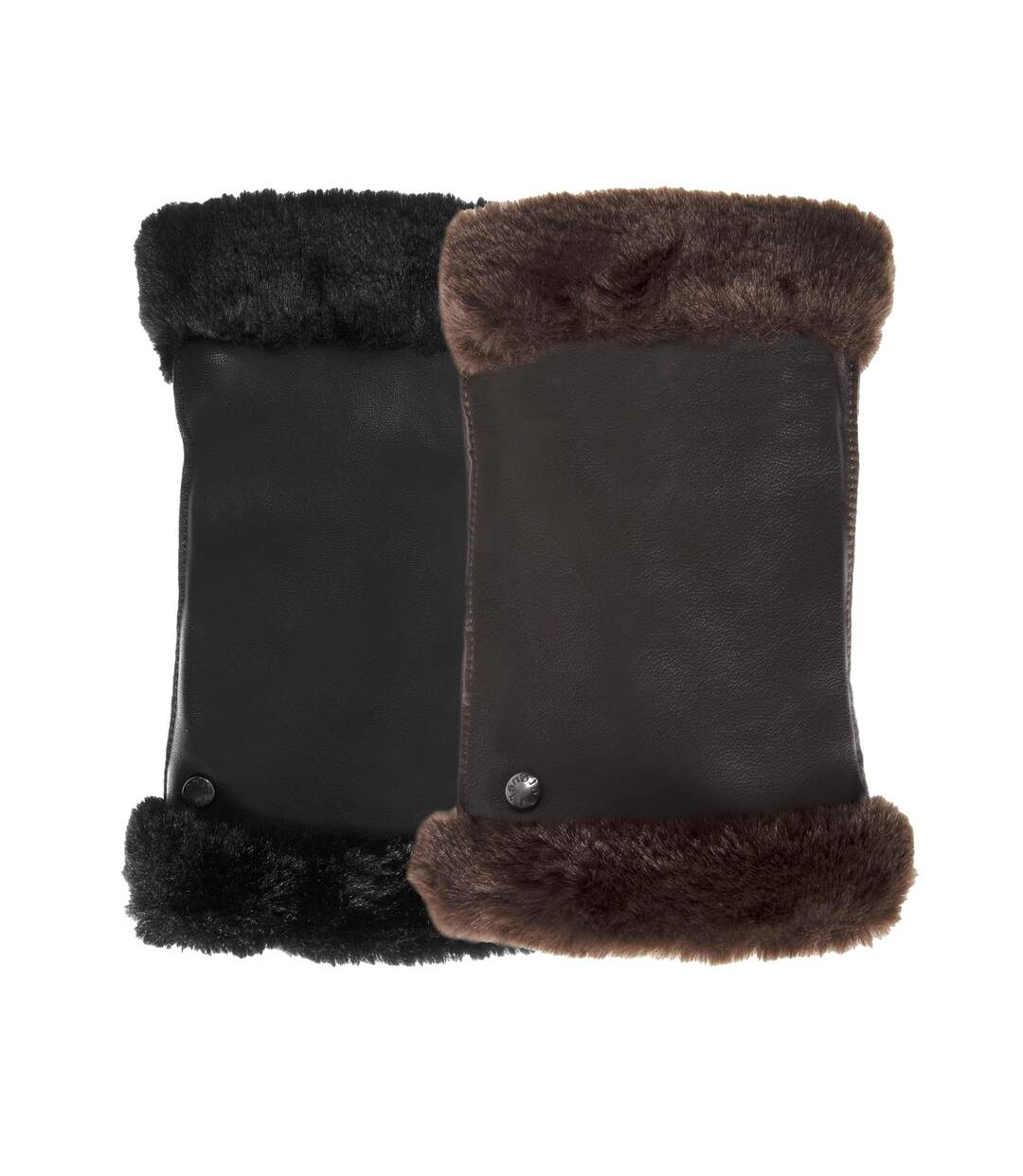Isotoner Mitaines femme cuir d'agneau pleine fleur - doublées imitation fourrure-2